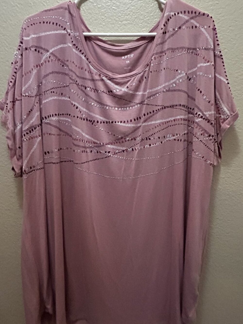Apt 9 Mauve/Pink Embellished Studded Tee Top Women's 2X Fits Big Like 3X New